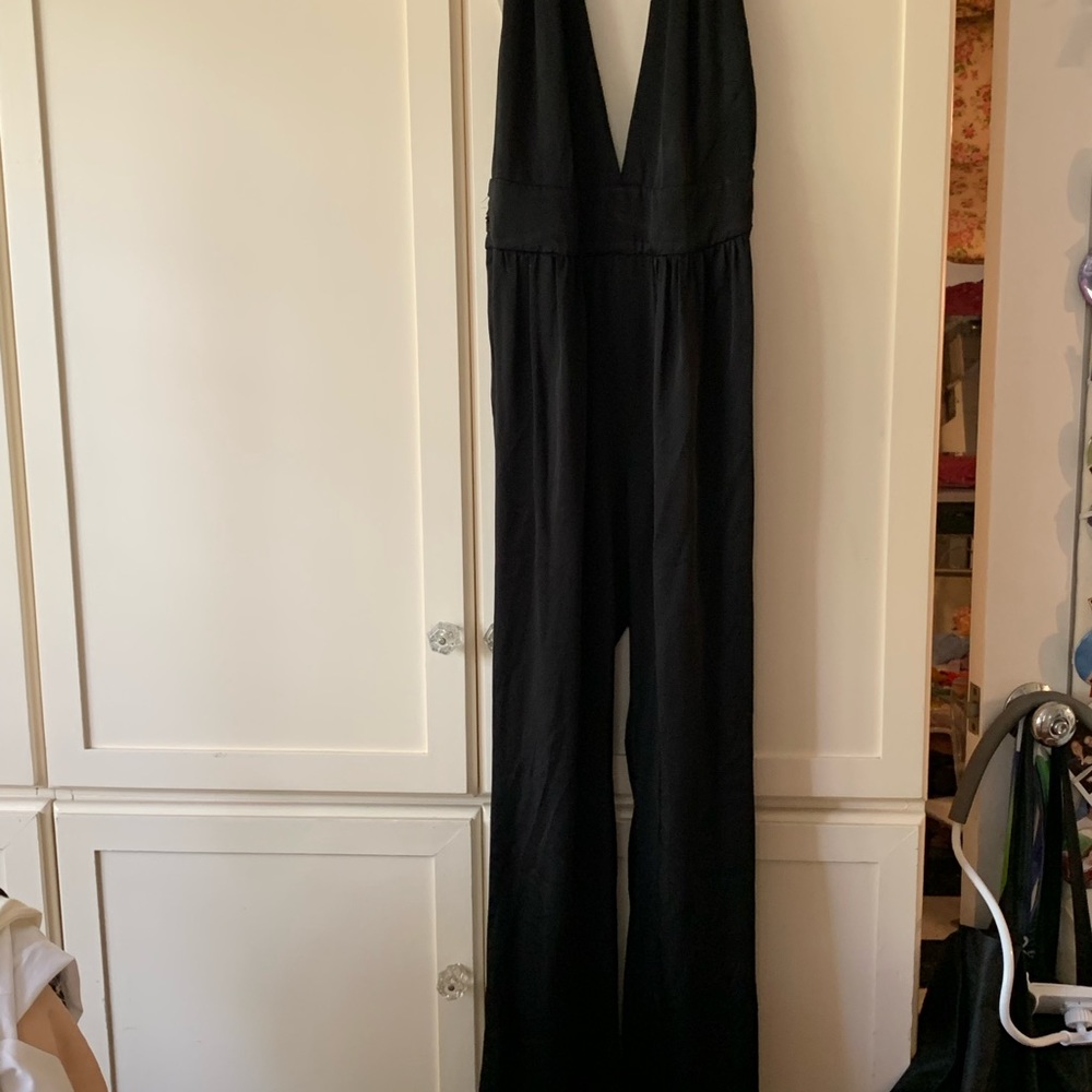 Rachel Zoe size 2 black halter satin jumpsuit
